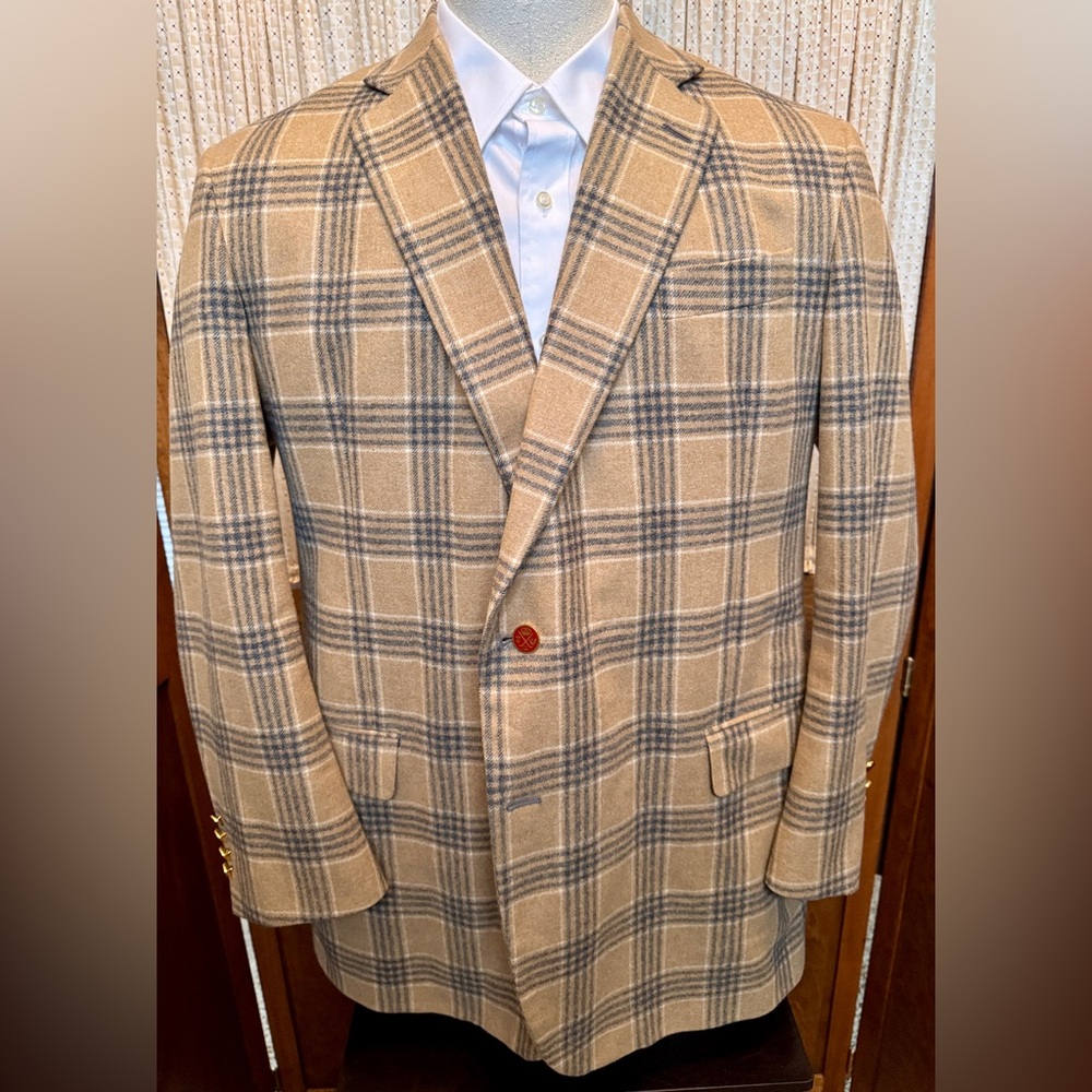 Brooks Brothers Golden Fleece 46L Full Canvas Wool Flannel Plaid Sports Coat EUC